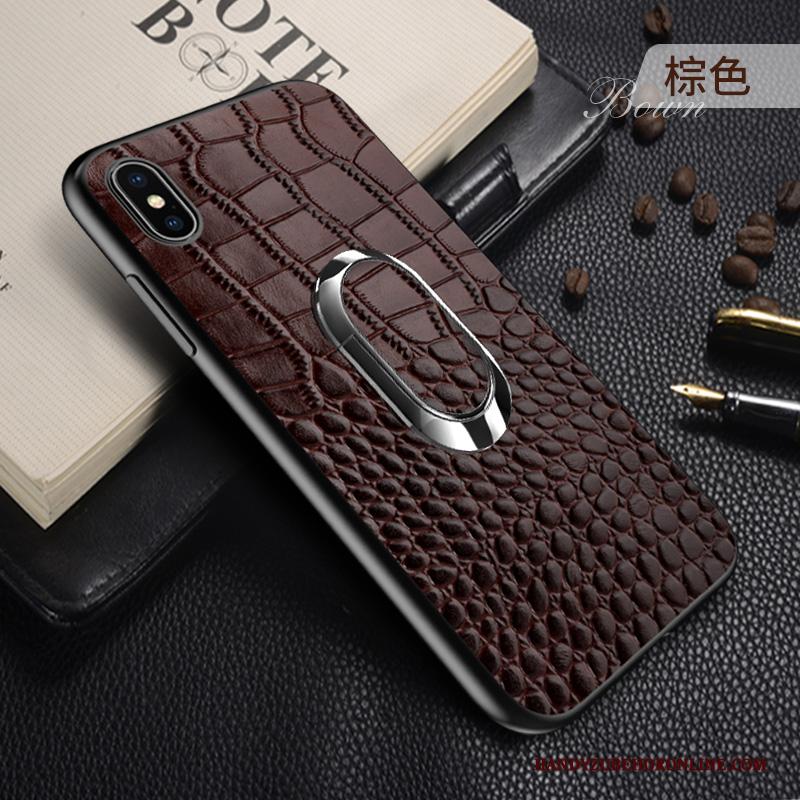 iPhone Xs Leer Wijnrood Anti-fall High End Hoesje Telefoon Leren Etui Auto