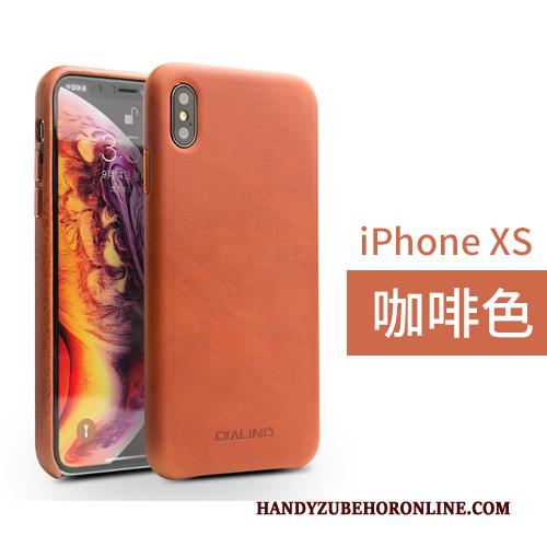 iPhone Xs Leren Etui Achterklep Leer Bedrijf Hoesje Telefoon Bruin Echt Leer