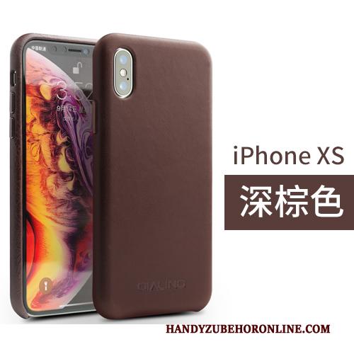 iPhone Xs Leren Etui Achterklep Leer Bedrijf Hoesje Telefoon Bruin Echt Leer