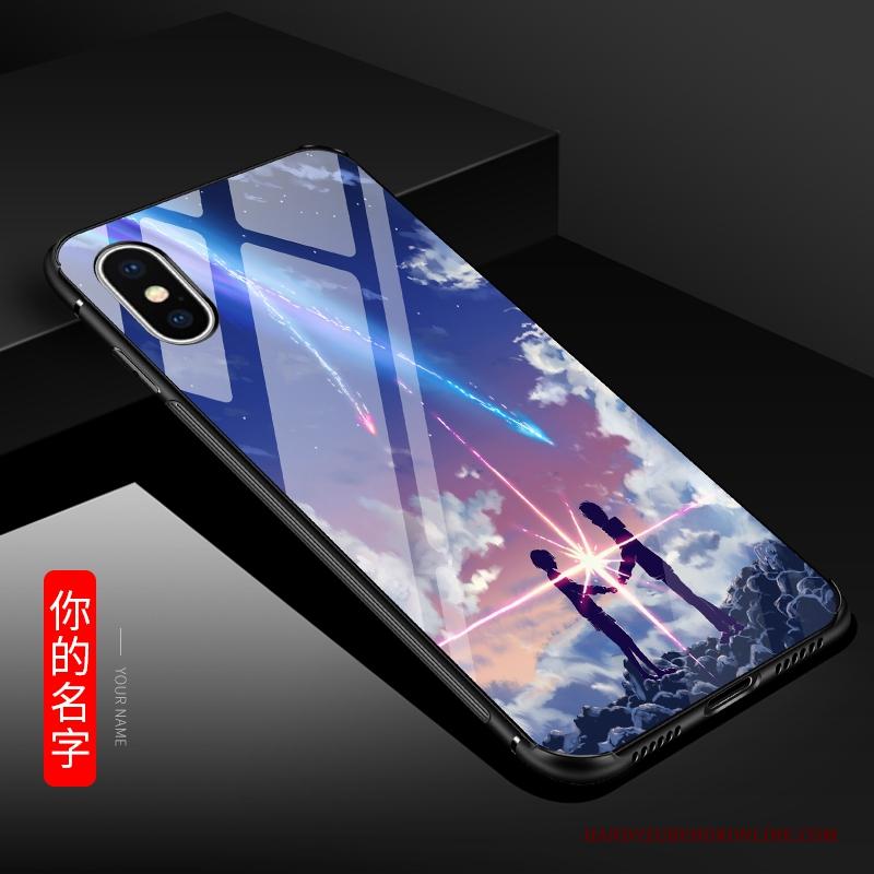 iPhone Xs Max Bescherming Hoesje Telefoon Blauw Mode Glas Persoonlijk Zacht