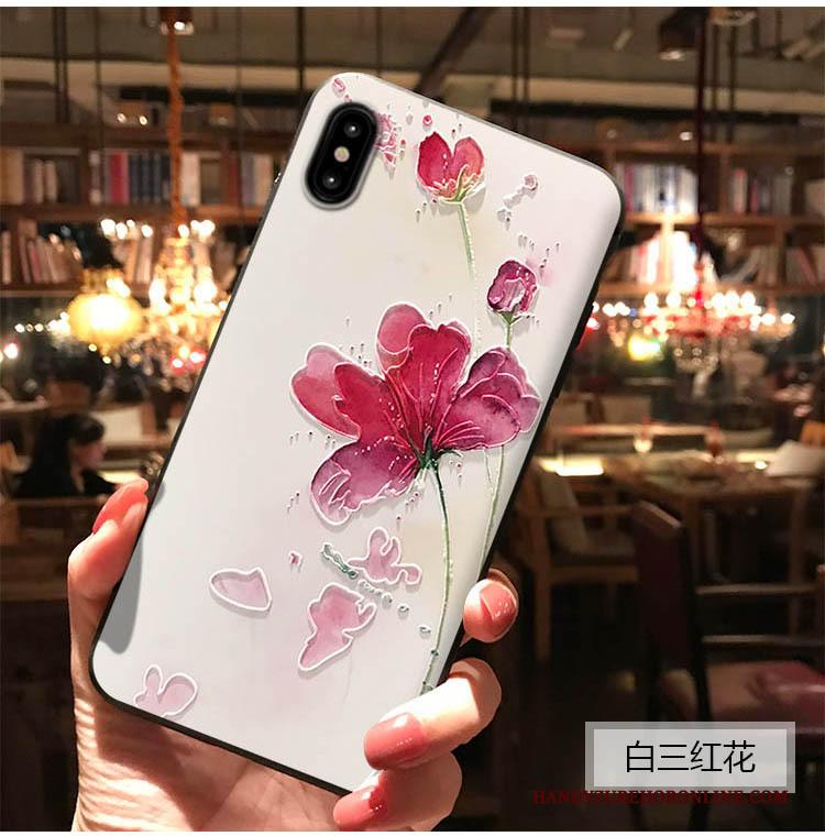 iPhone Xs Max Hoesje Telefoon Reliëf Trend Bloemen Vers Rood Persoonlijk