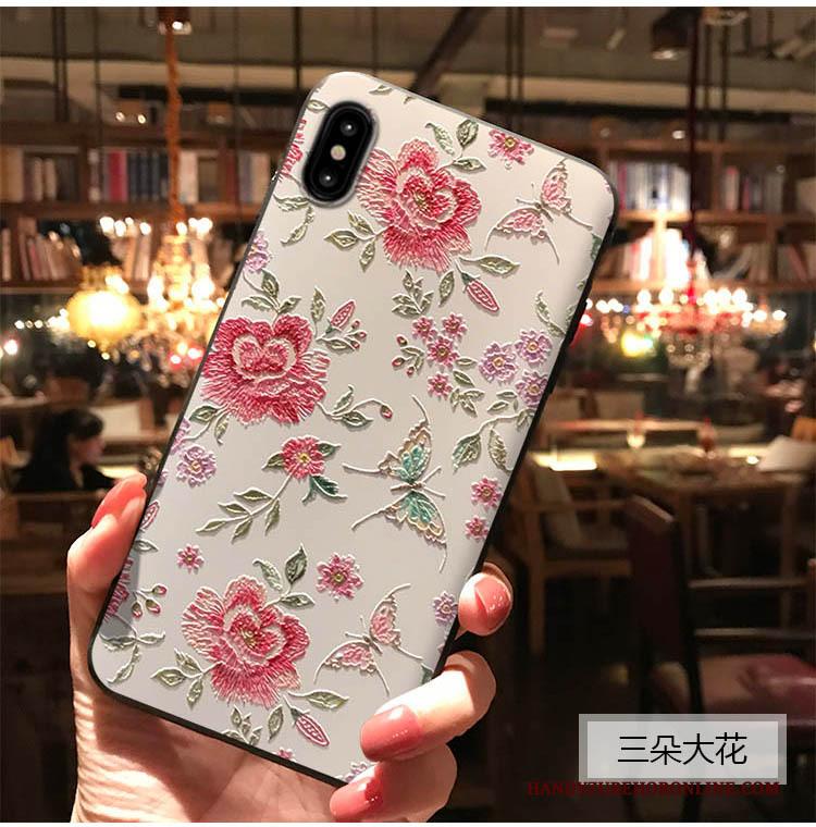 iPhone Xs Max Hoesje Telefoon Reliëf Trend Bloemen Vers Rood Persoonlijk