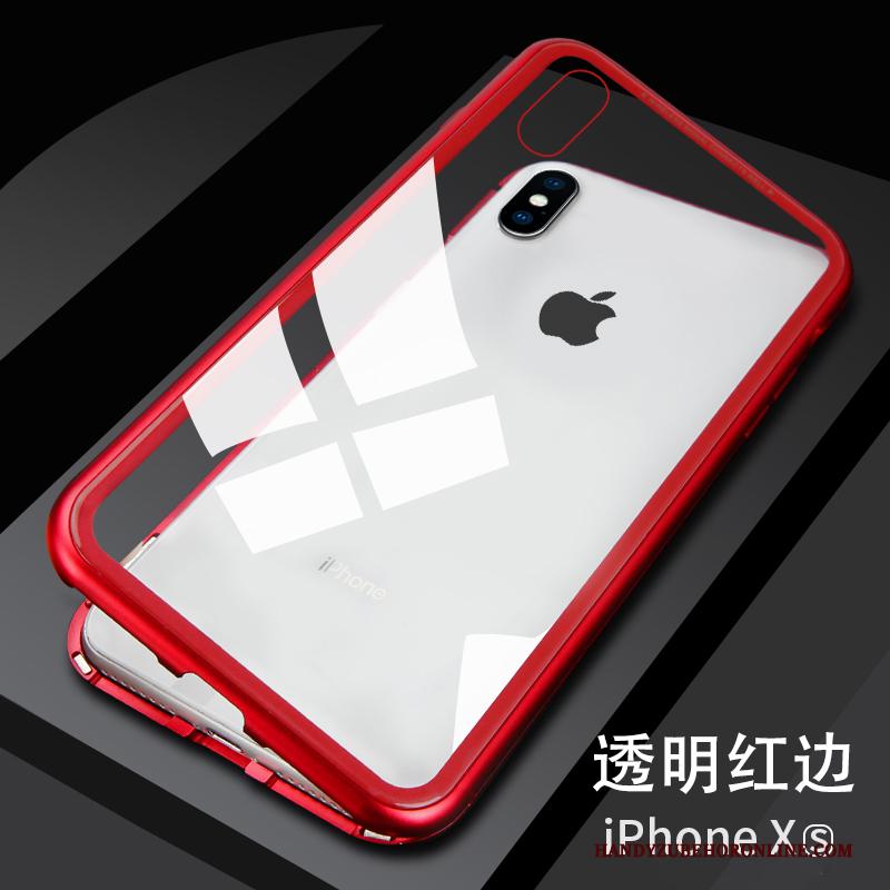 iPhone Xs Nieuw Glas Metaal Hoesje Telefoon Rood Net Red Anti-fall