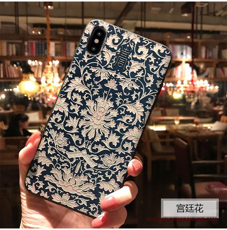 iPhone Xs Reliëf Blauw Hoes Hoesje Telefoon Bescherming