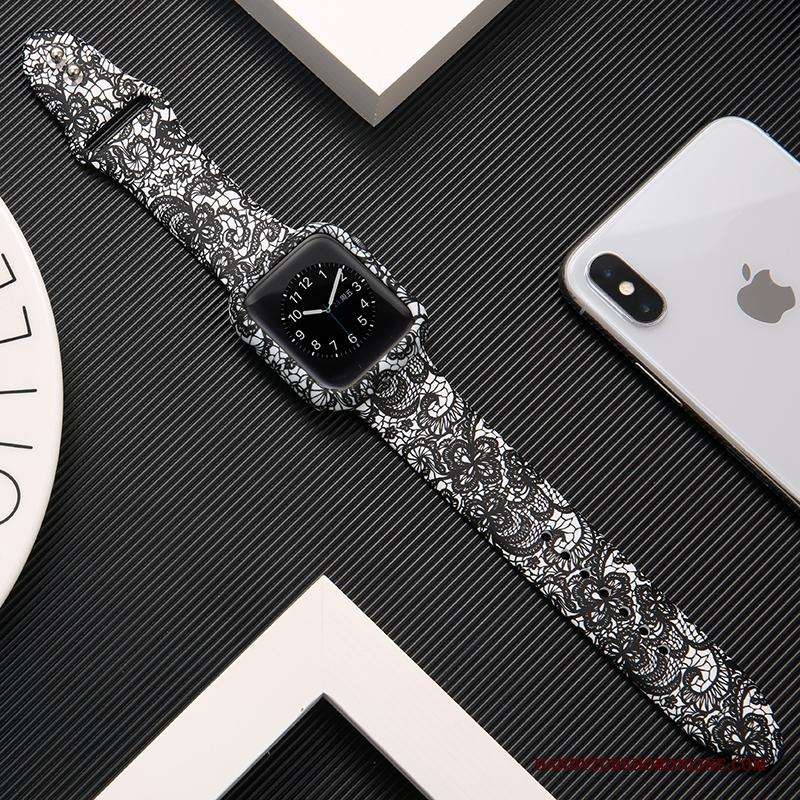 Apple Watch Series 3 Bedrukken Wit Hoesje Bescherming Trendy Merk Zwart Siliconen