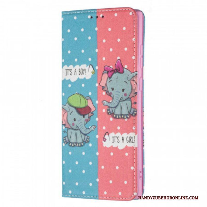 Bescherming Hoesje voor Samsung Galaxy S22 Ultra 5G Folio-hoesje Baby Olifanten