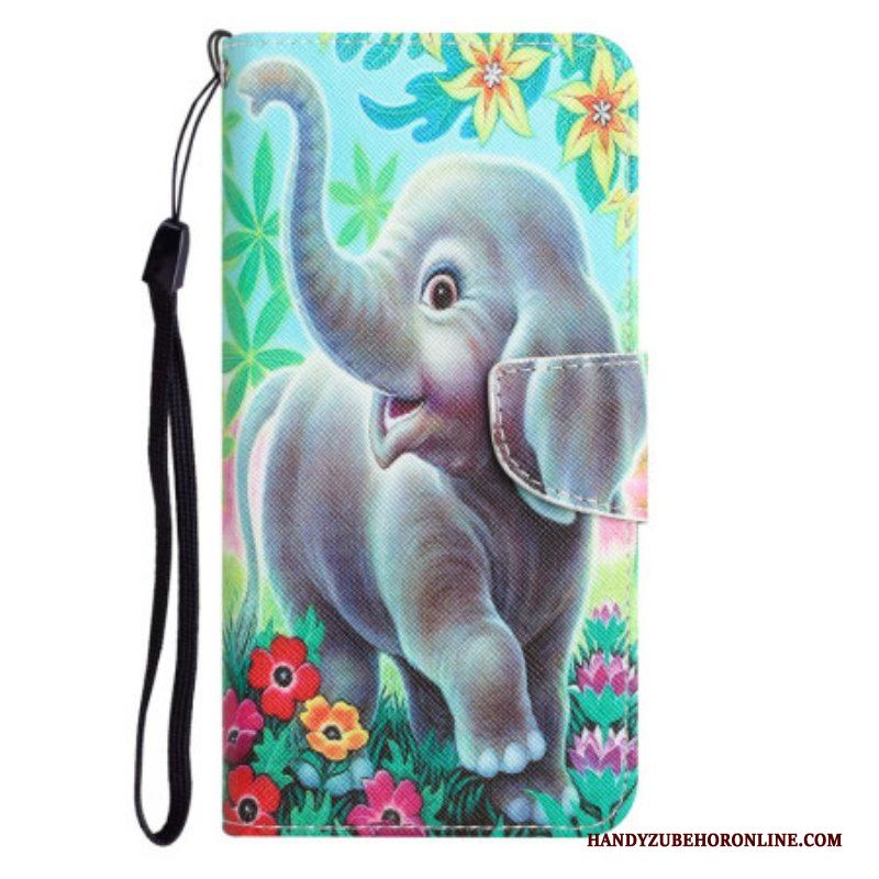 Flip Case voor Samsung Galaxy A54 5G Met Ketting Vrolijke Olifant Met Lanyard