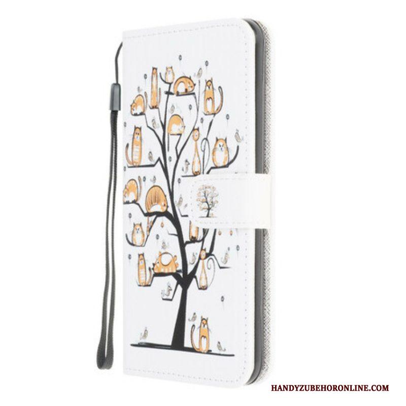 Flip Case voor Samsung Galaxy M12 / A12 Met Ketting Funky Cats Met Riem