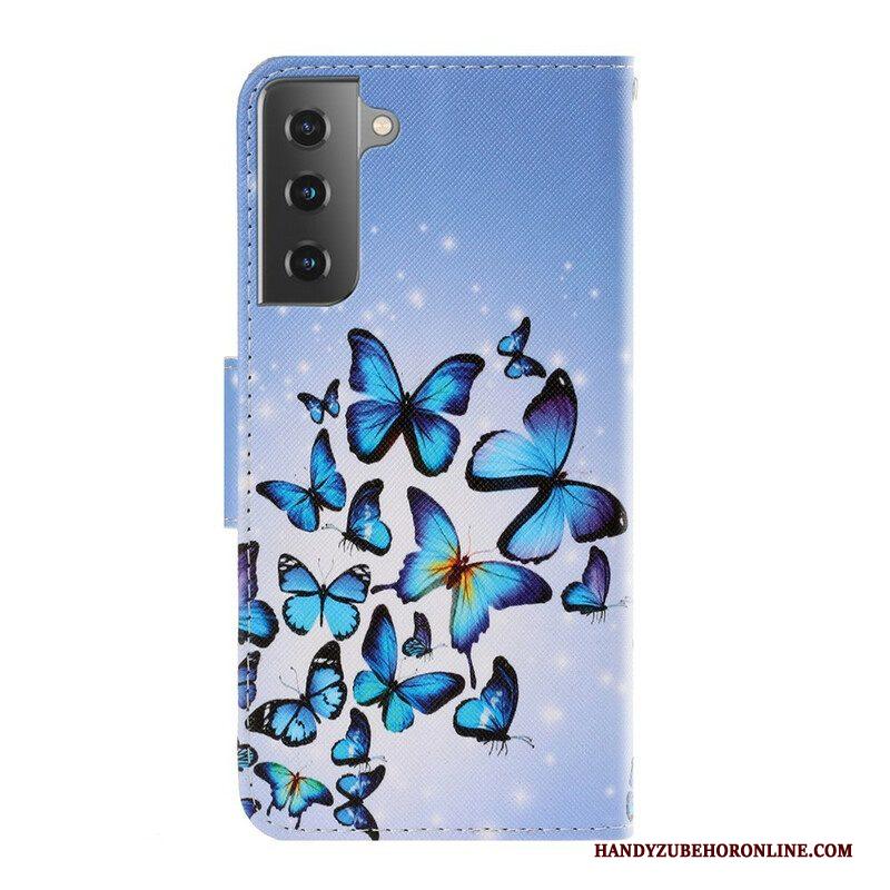 Flip Case voor Samsung Galaxy S21 5G Met Ketting Vlinderbandvariaties