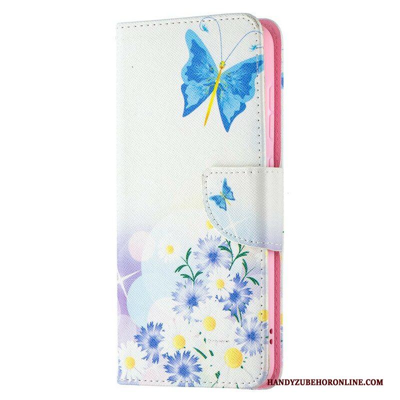 Flip Case voor Samsung Galaxy S21 FE Geschilderde Vlinders En Bloemen