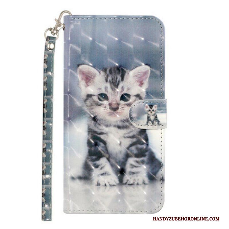 Flip Case voor Samsung Galaxy S21 Plus 5G Met Ketting Kitten Light Spots Met Riem