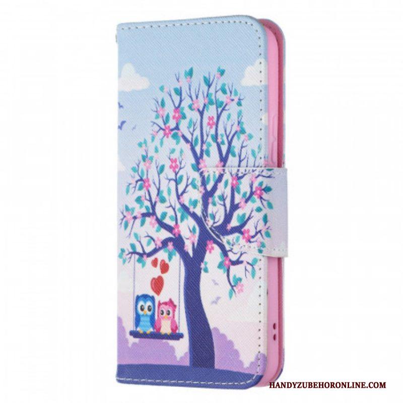 Flip Case voor Samsung Galaxy S22 5G Uilen Op De Schommel