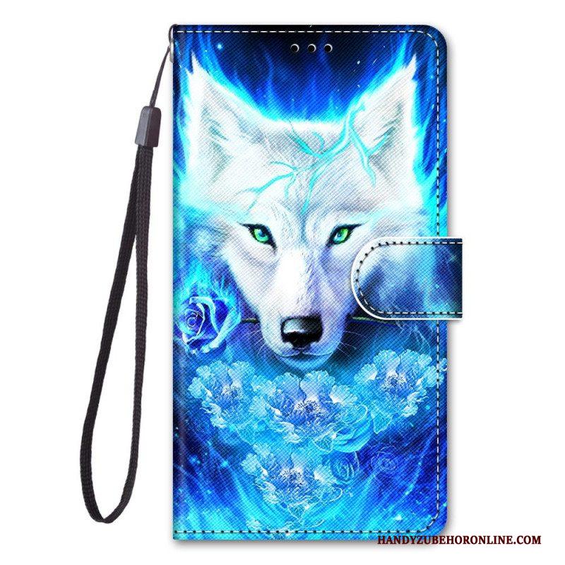 Flip Case voor Xiaomi 12 / 12X Met Ketting Lanyard Wolf