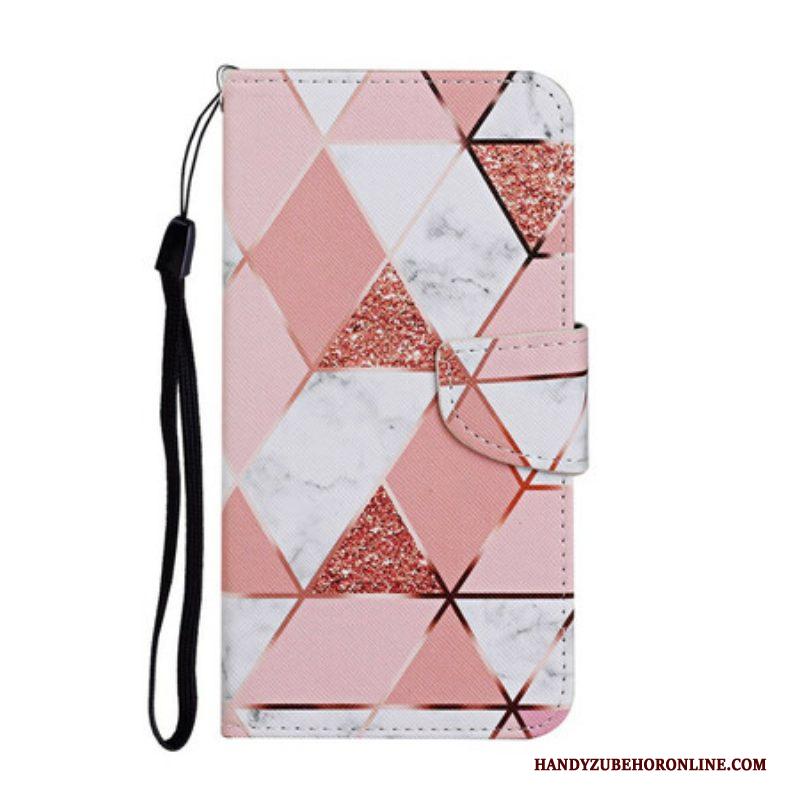 Flip Case voor iPhone 13 Pro Marmer En Pailletten Met Riem