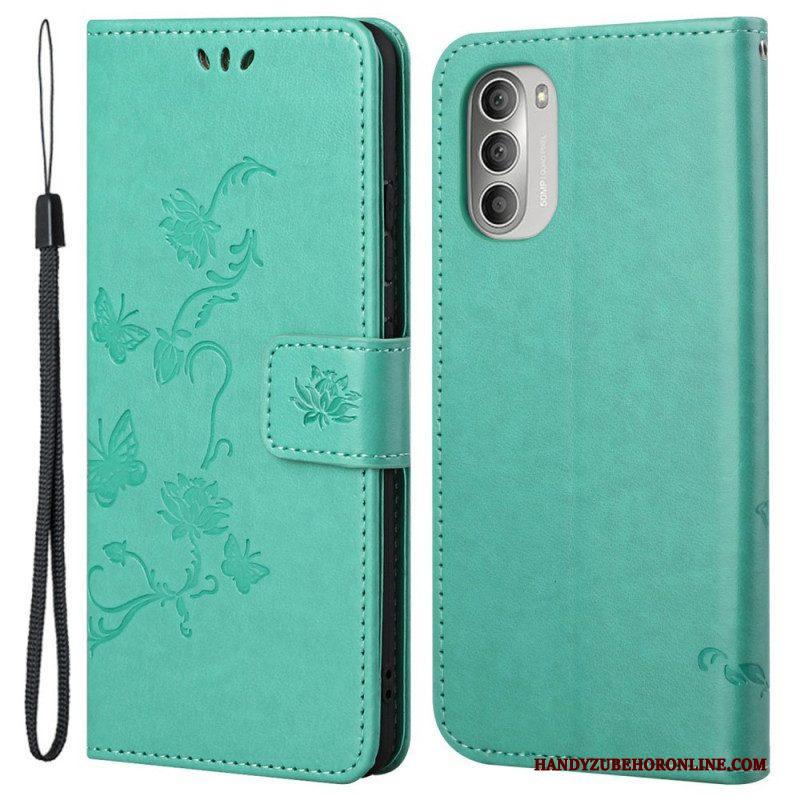 Folio-hoesje voor Moto G51 5G Aziatische Vlinders En Bloemen