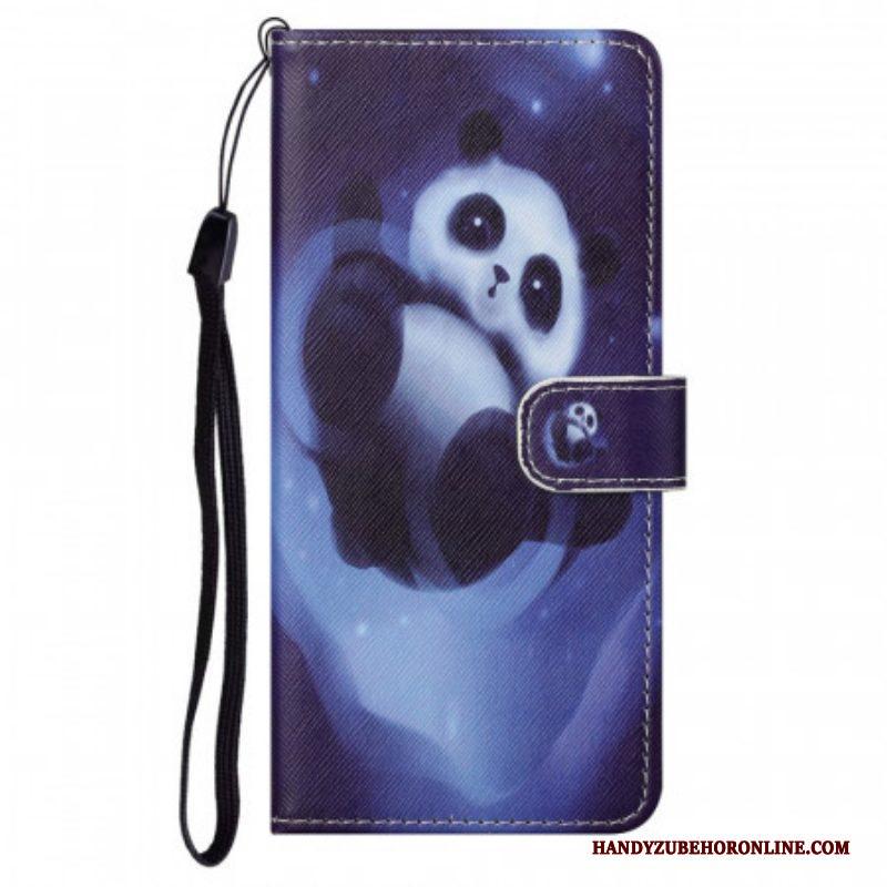 Folio-hoesje voor Moto G71 5G Met Ketting Panda Space Met Sleutelkoord