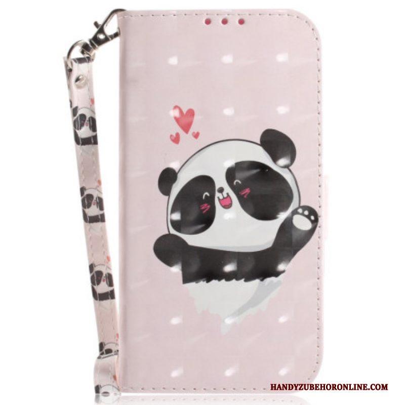 Folio-hoesje voor Moto G73 5G Met Ketting Panda Love Met Sleutelkoord