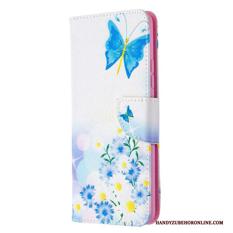 Folio-hoesje voor Samsung Galaxy A42 5G Geschilderde Vlinders En Bloemen