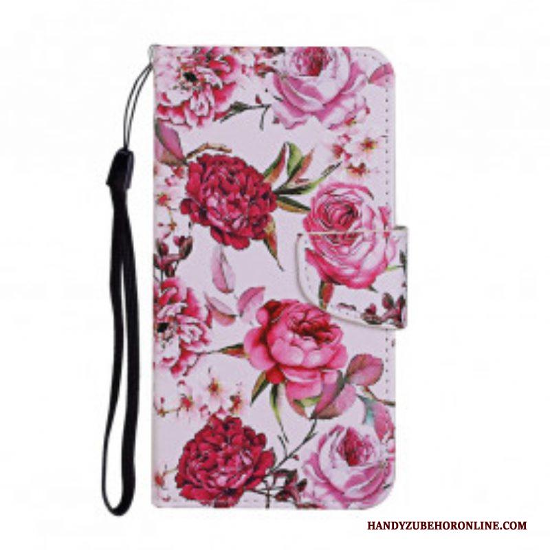 Folio-hoesje voor Samsung Galaxy A52 4G / A52 5G / A52s 5G Meesterlijke Bloemen Met Riem