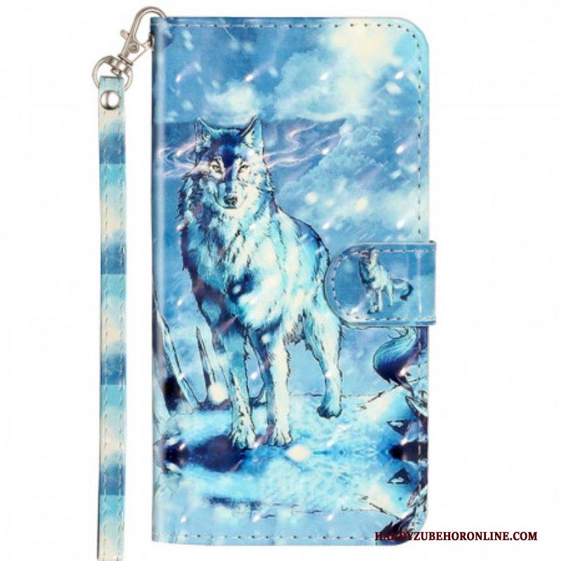 Folio-hoesje voor Samsung Galaxy A53 5G Met Ketting Lanyard Wolf