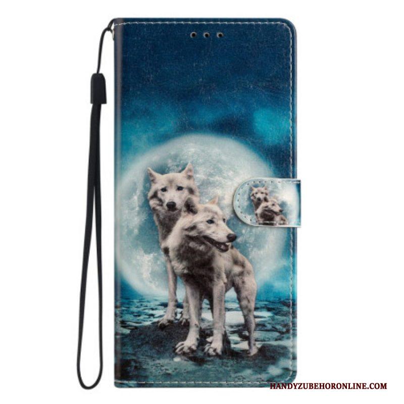 Folio-hoesje voor Samsung Galaxy A53 5G Moonlight Wolven Met Lanyard