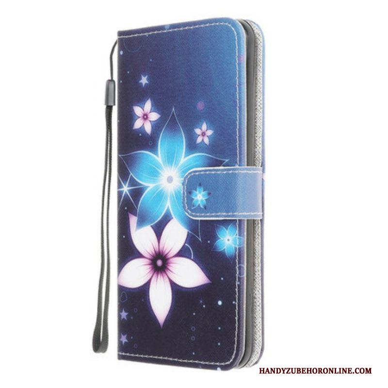 Folio-hoesje voor Samsung Galaxy M12 / A12 Met Ketting Maanband Bloemen