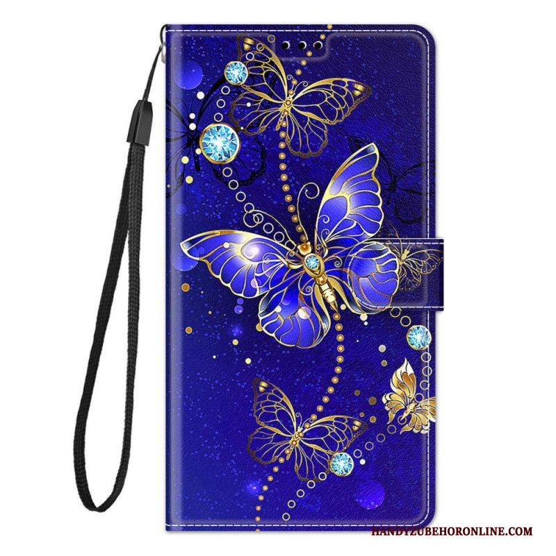 Folio-hoesje voor Samsung Galaxy M23 5G Met Ketting Riem Vlinders Waaier