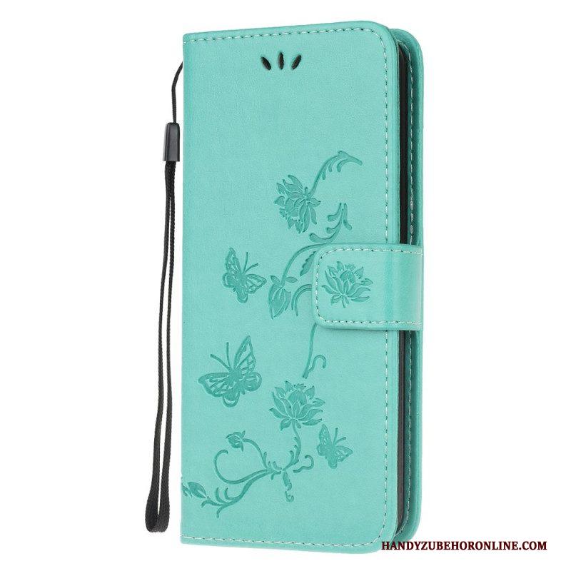 Folio-hoesje voor Samsung Galaxy M32 Met Ketting Riem Bloemen