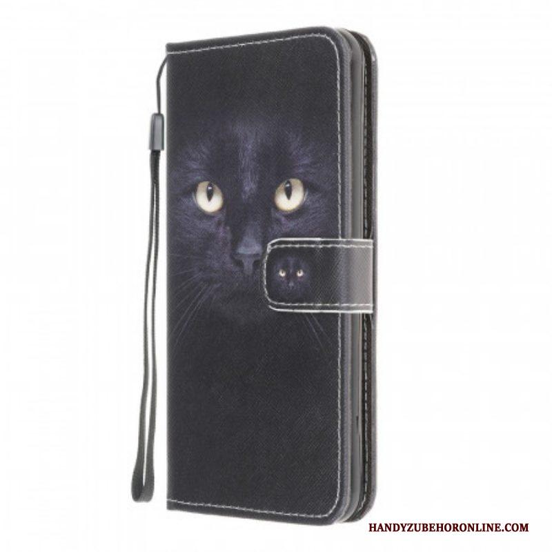 Folio-hoesje voor Samsung Galaxy M32 Met Ketting Strappy Zwarte Kattenogen