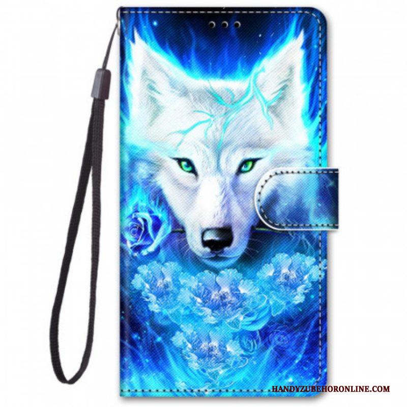 Folio-hoesje voor Samsung Galaxy M52 5G Fluorescerende Wolf