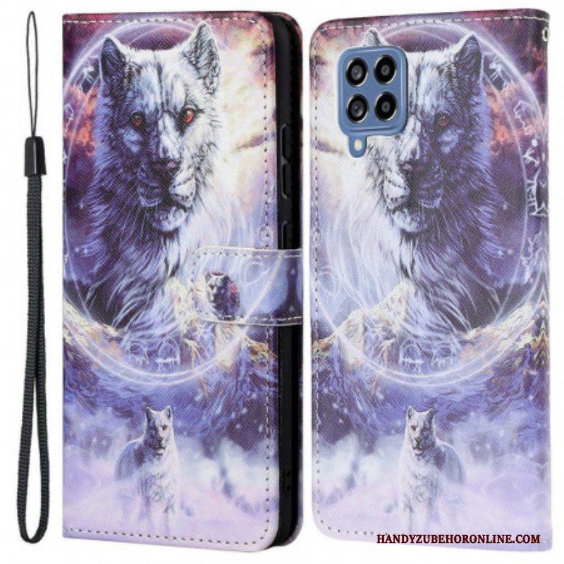 Folio-hoesje voor Samsung Galaxy M53 5G Met Ketting Lanyard Wolf