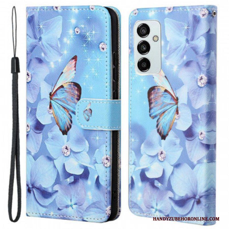 Folio-hoesje voor Samsung Galaxy M53 5G Met Ketting String Vlinders