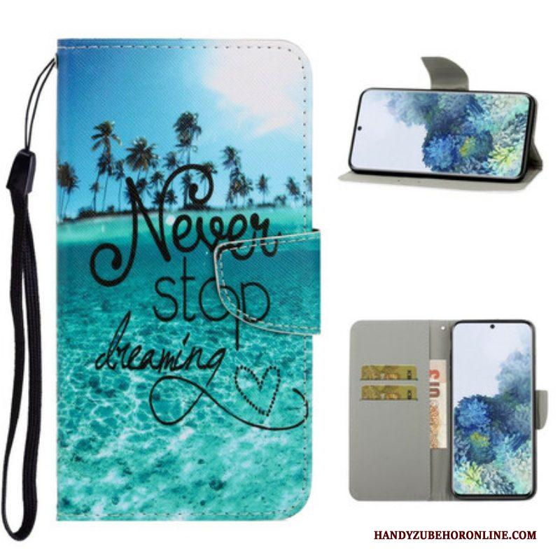 Folio-hoesje voor Samsung Galaxy S21 5G Met Ketting Stop Nooit Met Dromen In Marineblauwe Bandjes