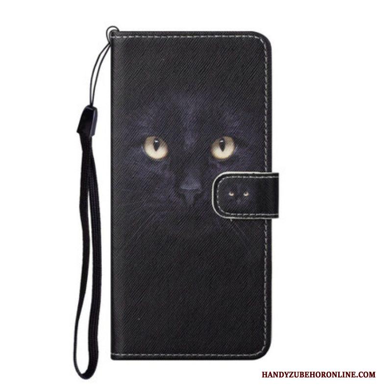 Folio-hoesje voor Samsung Galaxy S21 5G Met Ketting Strappy Zwarte Kattenogen