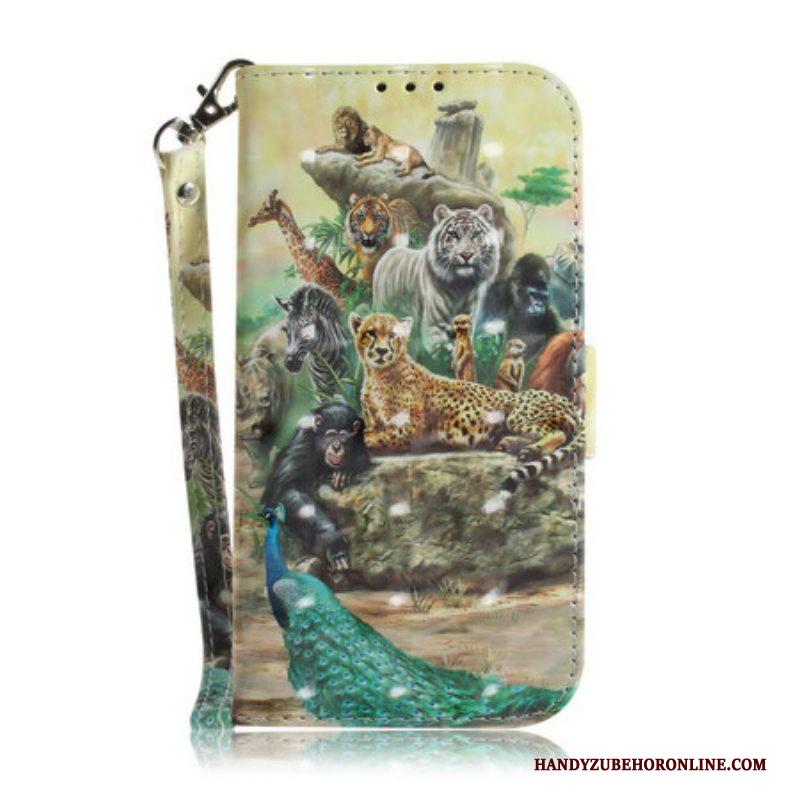 Folio-hoesje voor Samsung Galaxy S21 5G Met Ketting String Safari Dieren