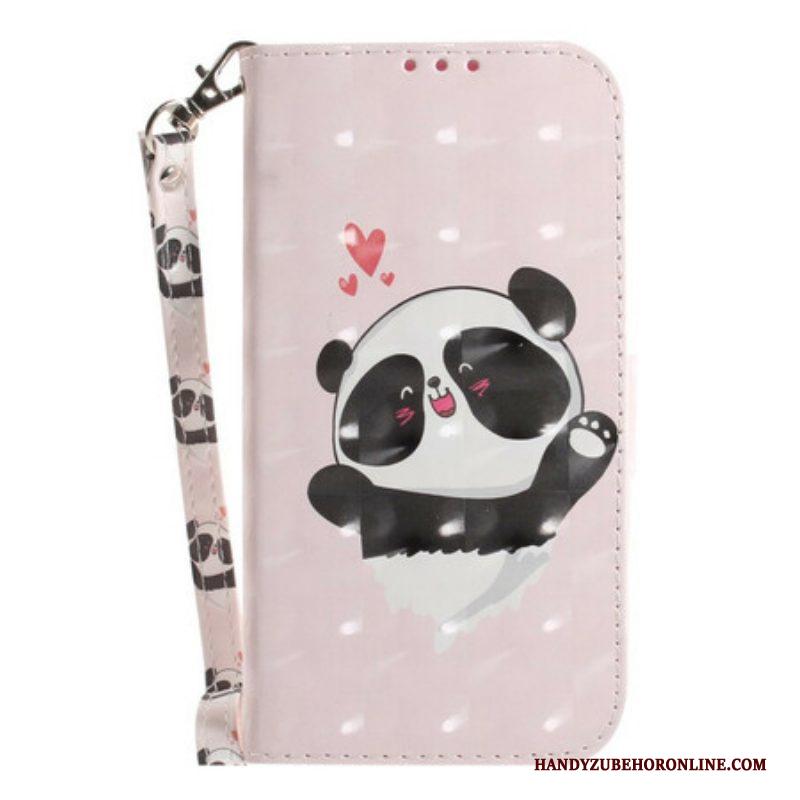 Folio-hoesje voor Samsung Galaxy S21 FE Met Ketting Panda Love Met Sleutelkoord