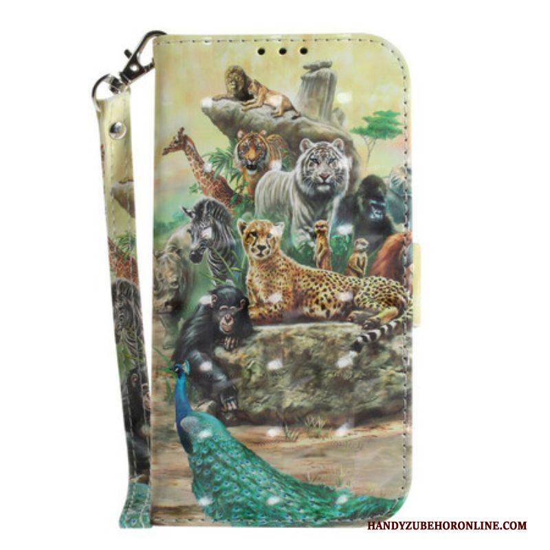 Folio-hoesje voor Samsung Galaxy S21 FE Met Ketting String Safari Dieren