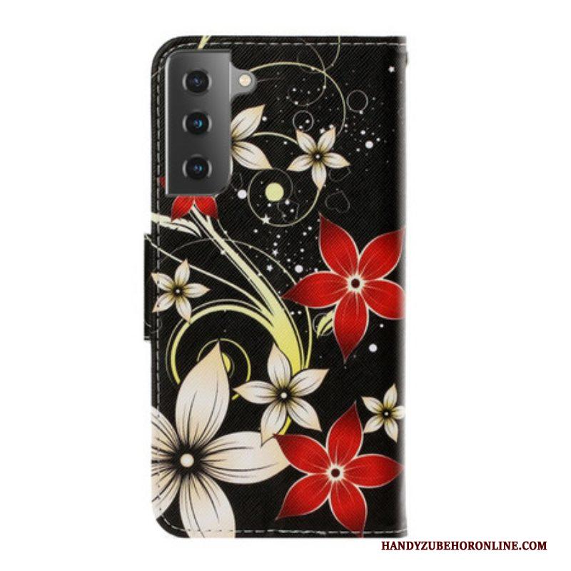 Folio-hoesje voor Samsung Galaxy S21 Plus 5G Met Ketting Kleurrijke Strappy Bloemen