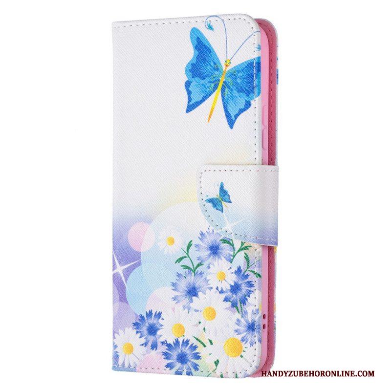 Folio-hoesje voor Samsung Galaxy S22 Plus 5G Geschilderde Vlinders En Bloemen