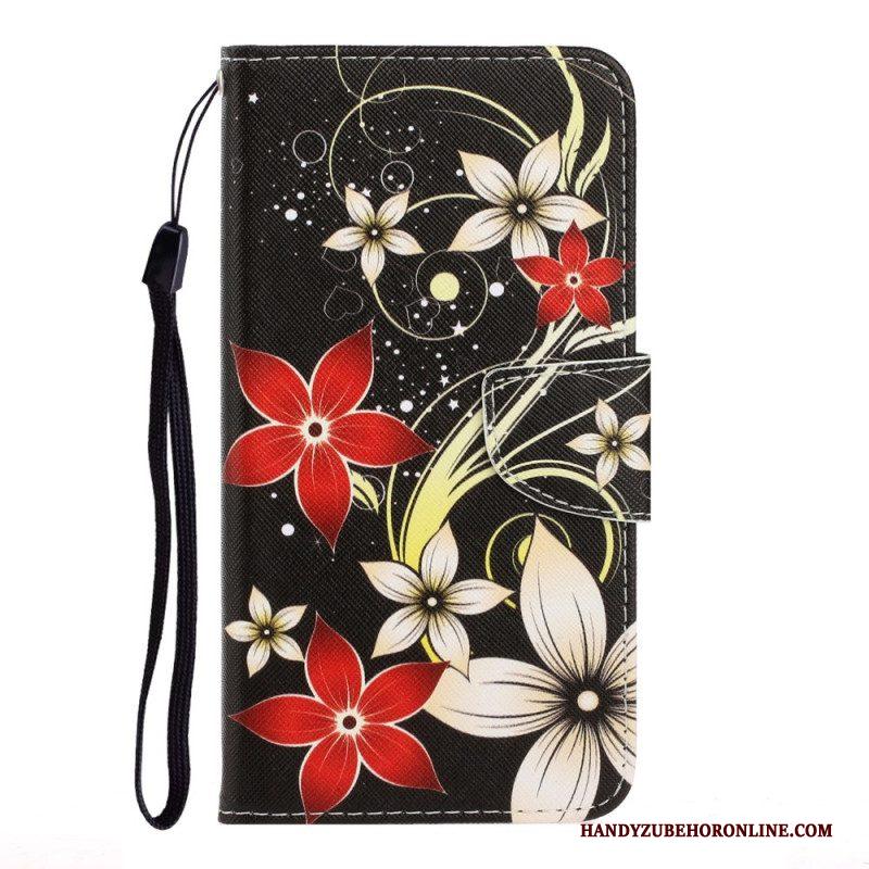 Folio-hoesje voor Samsung Galaxy S22 Plus 5G Met Ketting Kleurrijke Strappy Bloemen