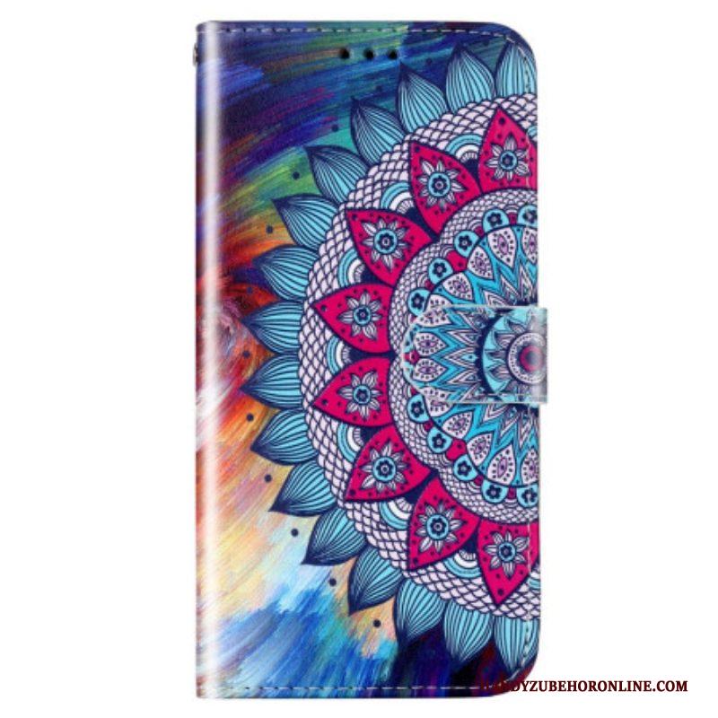 Folio-hoesje voor Samsung Galaxy S23 5G Met Ketting Kleurrijke Strappy Mandala