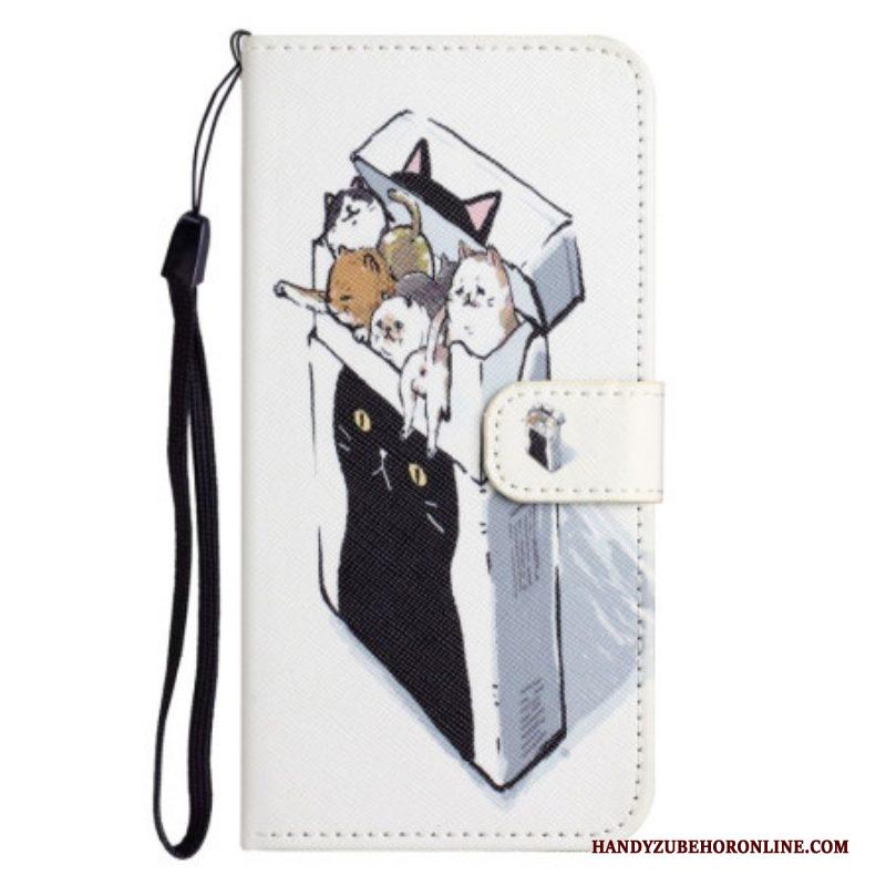 Folio-hoesje voor Samsung Galaxy S23 5G Met Ketting Levering Katten Met Strings