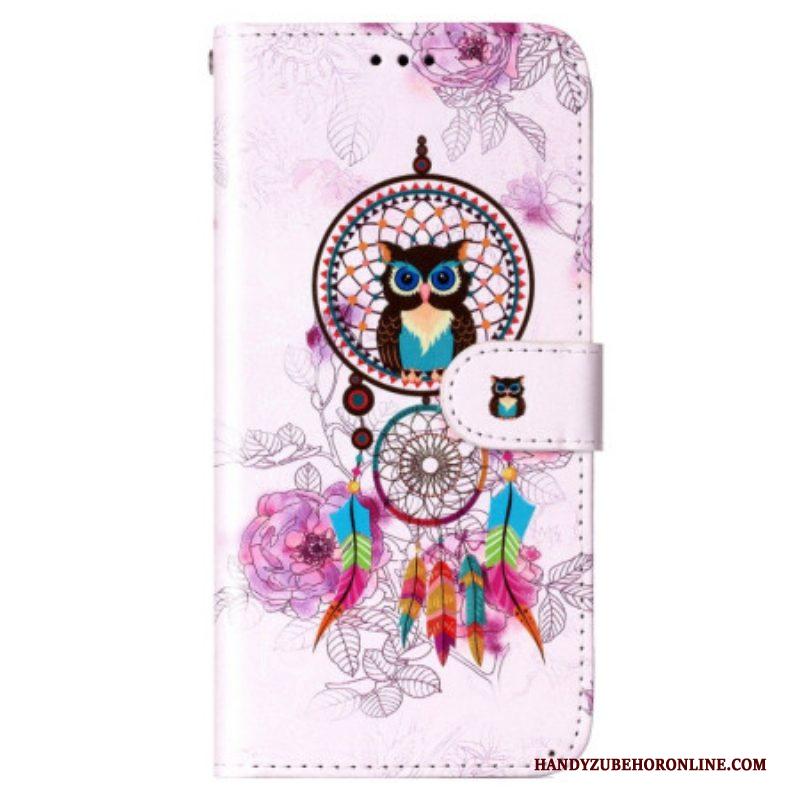 Folio-hoesje voor Samsung Galaxy S23 5G Met Ketting Uil Dromenvanger Met Riem