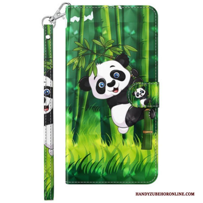 Folio-hoesje voor Samsung Galaxy S23 Ultra 5G Met Ketting Bamboe Panda Met Lanyard