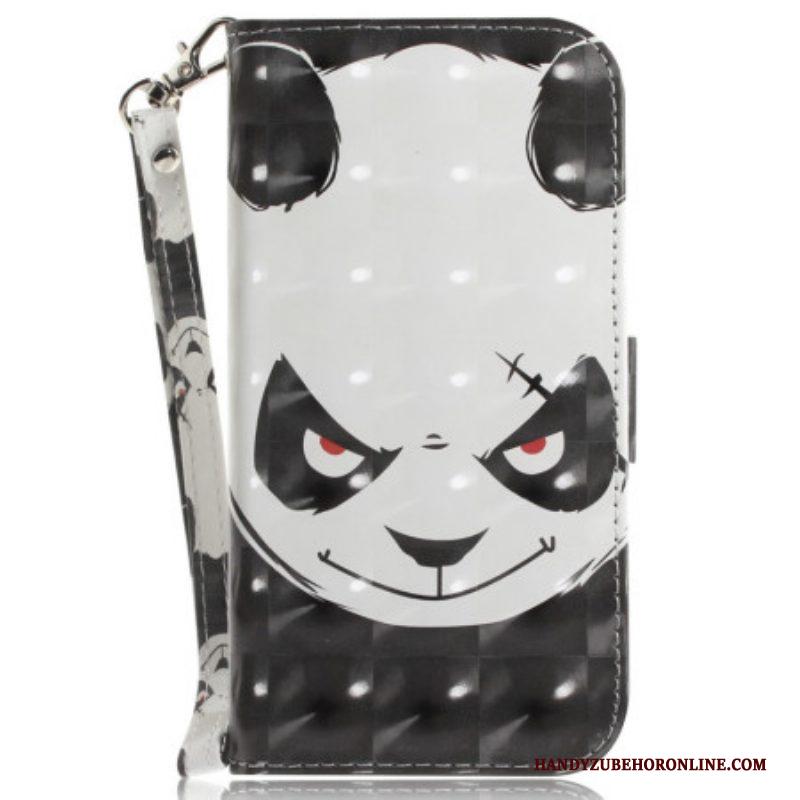 Folio-hoesje voor Samsung Galaxy S23 Ultra 5G Met Ketting Boze Panda Met Lanyard