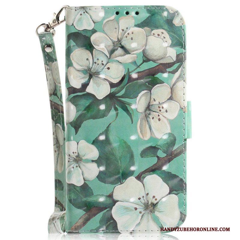 Folio-hoesje voor Sony Xperia 1 IV Met Ketting Witte Bloemen Met Bandjes