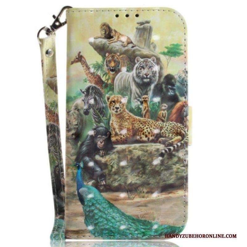 Folio-hoesje voor Xiaomi 12 / 12X Met Ketting String Safari Dieren