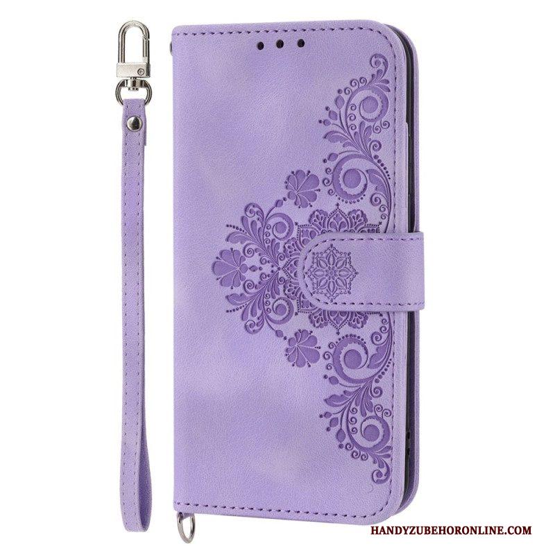 Folio-hoesje voor Xiaomi 12 Lite Met Ketting Bloemen Strappy En Schouderriem