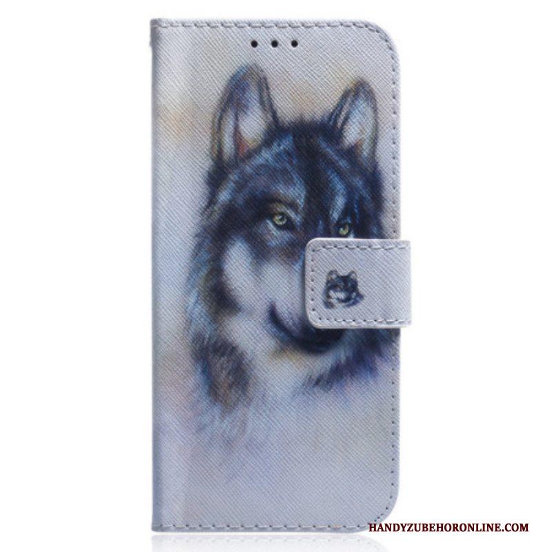 Folio-hoesje voor Xiaomi 13 Met Ketting Strappy Aquarel Wolf