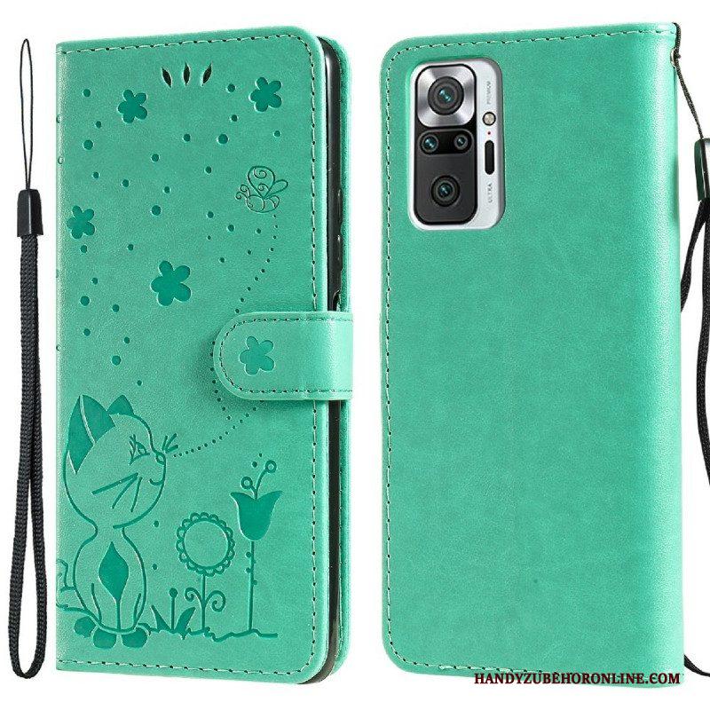 Folio-hoesje voor Xiaomi Redmi Note 10 Pro Met Ketting Kat En Bij Met Lanyard